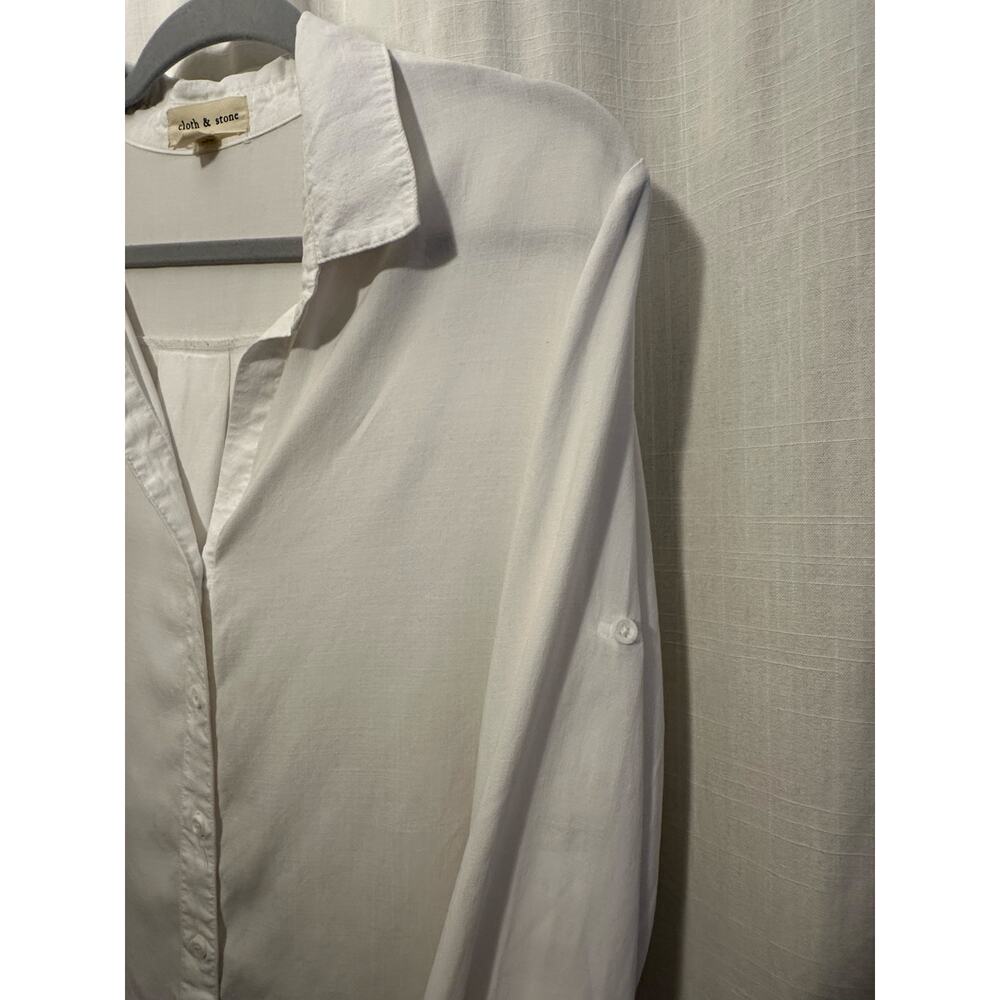 Cloth & Stone Womens White Lyocell Button Up Shirt Tab convertible sleeves Large - Picture 4 of 7